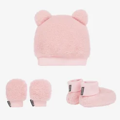 Moschino Baby Baby Girls Pink Fleece Hat & Booties Set