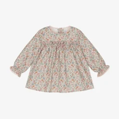 Paloma de la O Baby Girls Pink Floral Cotton Dress Clearance