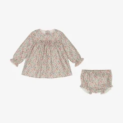 Paloma de la O Baby Girls Pink Floral Cotton Dress Clearance
