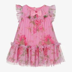 Angels Face Baby Girls Pink Floral Tulle Dress Begonia Clearance