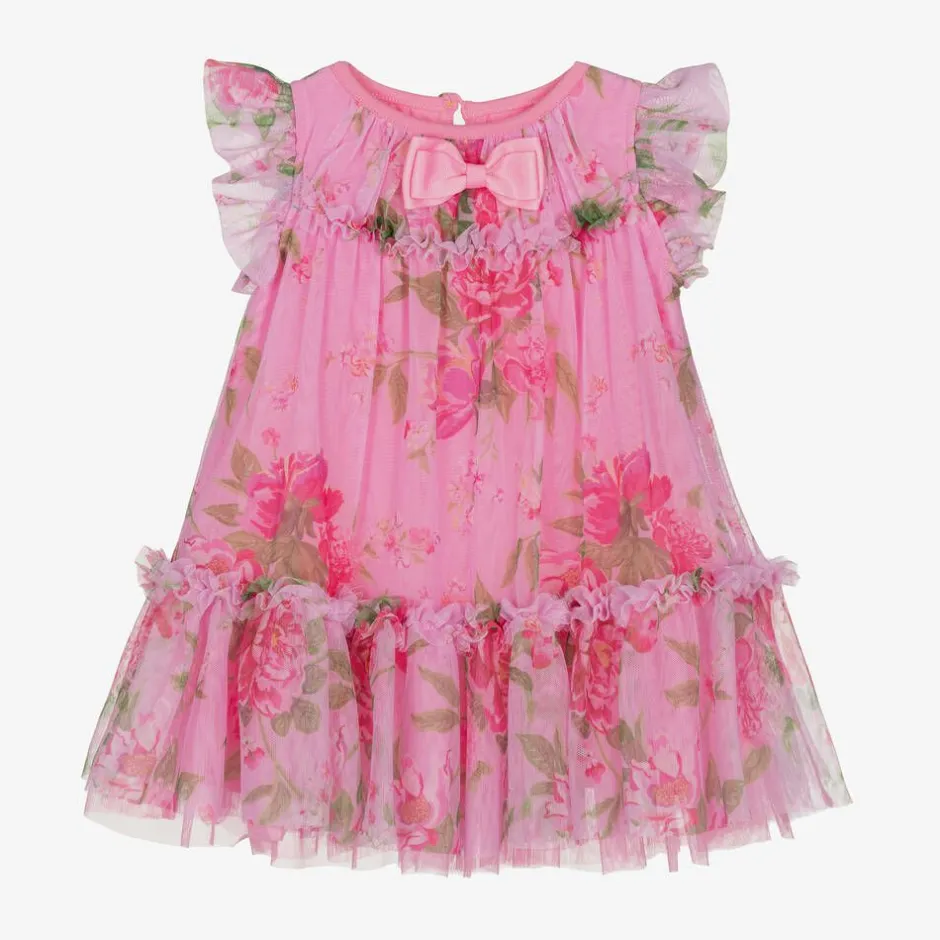 Angels Face Baby Girls Pink Floral Tulle Dress Begonia Clearance