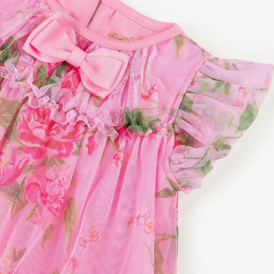 Angels Face Baby Girls Pink Floral Tulle Dress Begonia Clearance