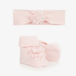Mayoral Newborn Baby Girls Pink Headband & Booties Set New