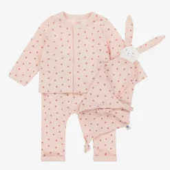 Petit Bateau Baby Girls Pink Heart Organic Cotton Trouser Set