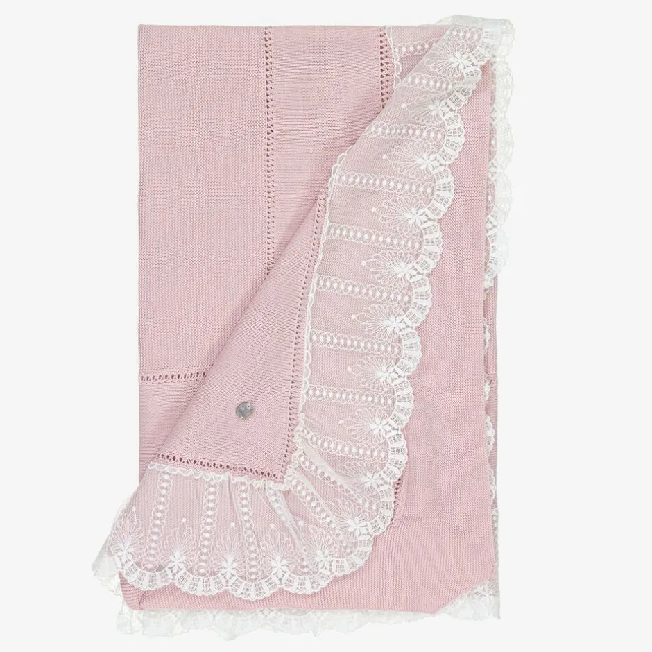 Artesanía Granlei Baby Girls Pink Lace Trim Blanket (105cm) Sale