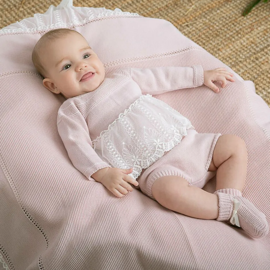 Artesanía Granlei Baby Girls Pink Lace Trim Blanket (105cm) Sale