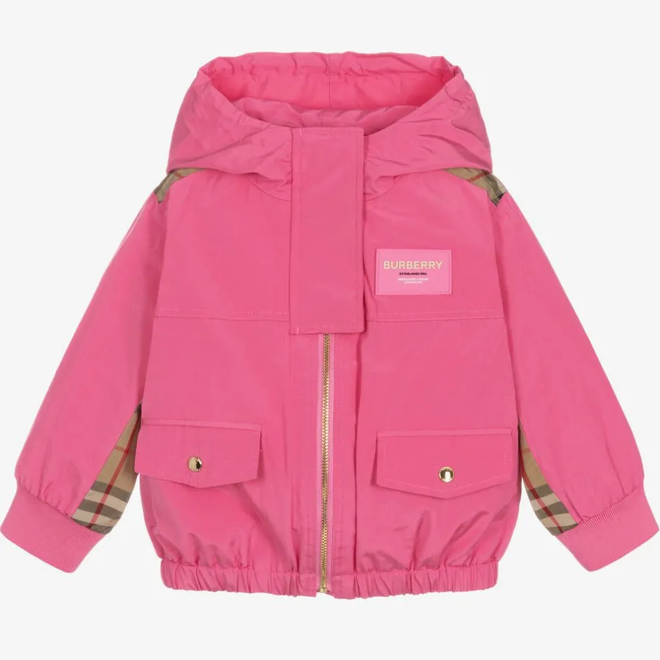 Burberry Baby Girls Pink Vintage Check Hooded Jacket BubblegumPink Sale
