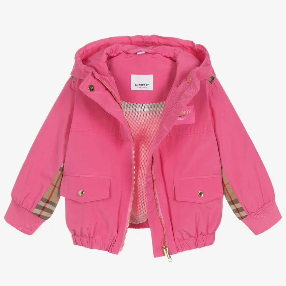 Burberry Baby Girls Pink Vintage Check Hooded Jacket BubblegumPink Sale