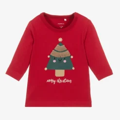 NAME IT Baby Girls Red Cotton Christmas Tree Top Clearance