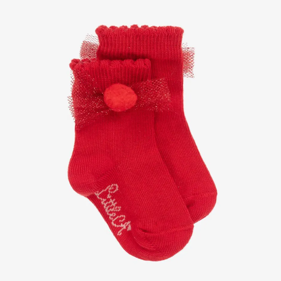 A Dee Baby Girls Red Cotton Knit Socks Discount