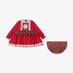 Abuela Tata Baby Girls Red Cotton Tartan Dress Set Sale