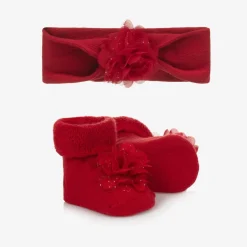 Mayoral Newborn Baby Girls Red Headband & Booties Set Clearance
