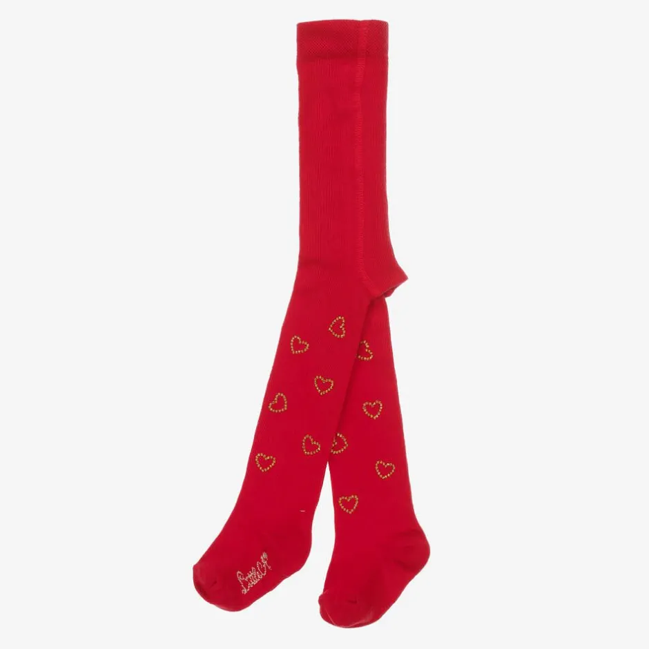 A Dee Baby Girls Red Heart Diamanté Tights Hot