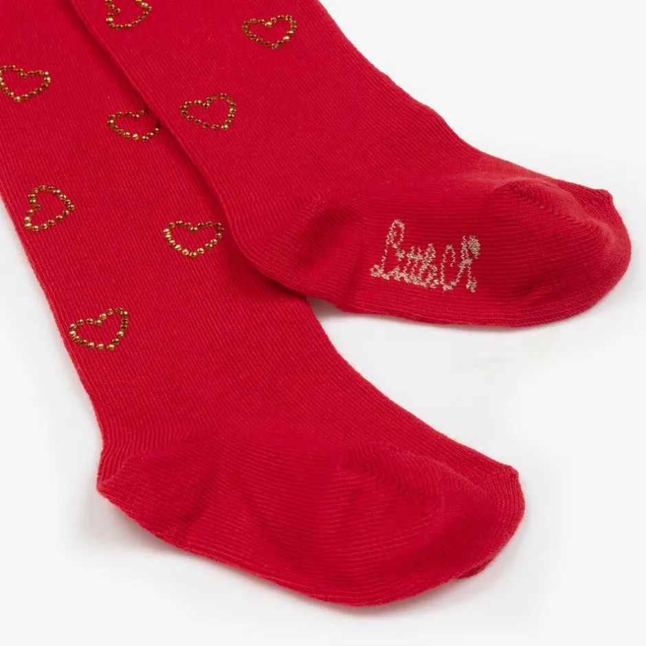 A Dee Baby Girls Red Heart Diamanté Tights Hot