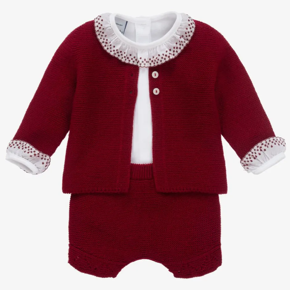 Babidu Baby Girls Red Knitted Shorts Set Online