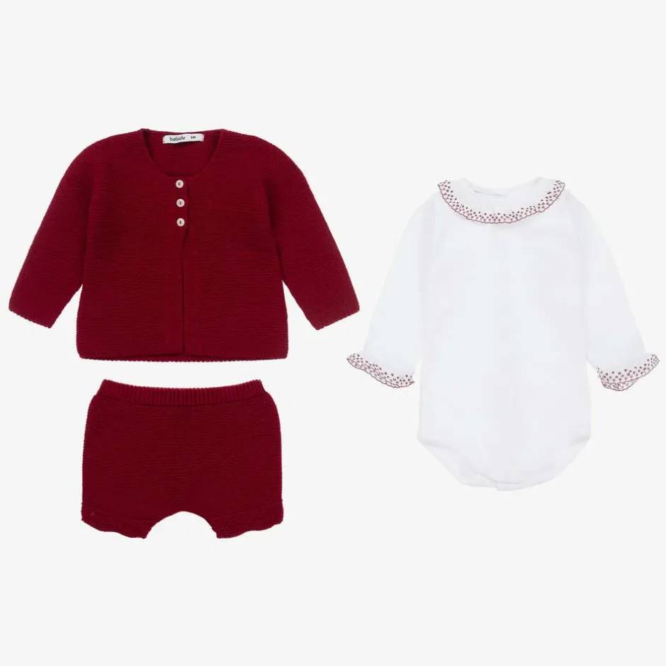 Babidu Baby Girls Red Knitted Shorts Set Online
