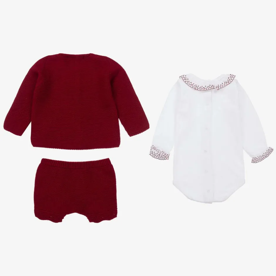 Babidu Baby Girls Red Knitted Shorts Set Online