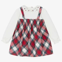 Mayoral Newborn Baby Girls Red Tartan Cotton Dress Clearance