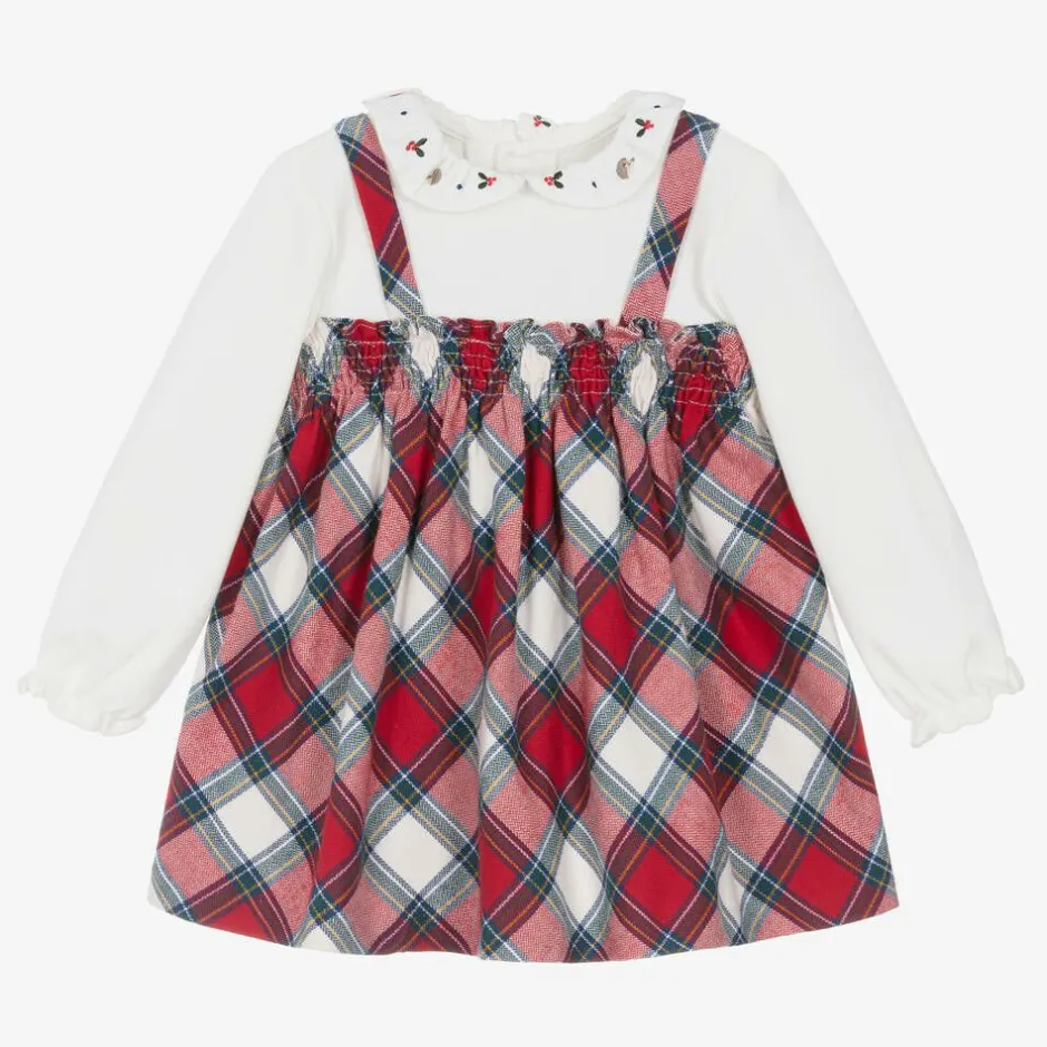 Mayoral Newborn Baby Girls Red Tartan Cotton Dress Clearance