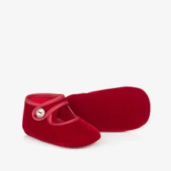 Monnalisa Baby Girls Red Velvet Pre-Walker Shoes