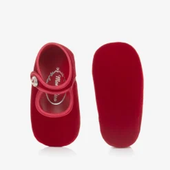 Monnalisa Baby Girls Red Velvet Pre-Walker Shoes