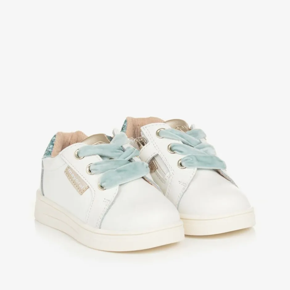 Mayoral Baby Girls White & Blue Leather Trainers Clearance