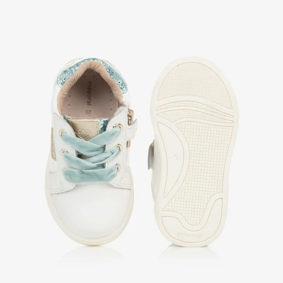 Mayoral Baby Girls White & Blue Leather Trainers Clearance