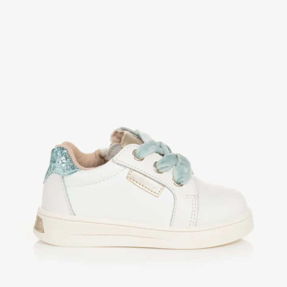 Mayoral Baby Girls White & Blue Leather Trainers Clearance