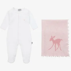 G.H.Hurt amp; Son Baby Girls White Cotton & Pink Wool Gift Set Clearance