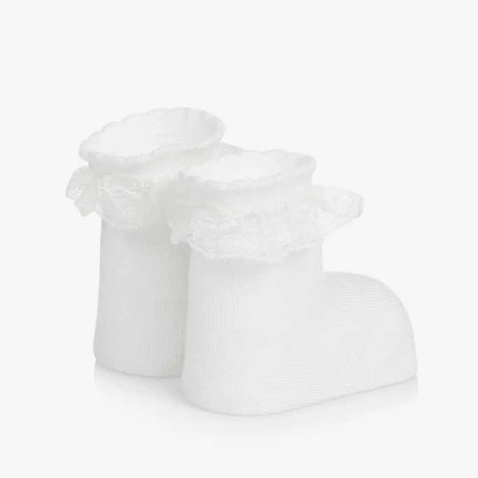 Carlomagno Baby Girls White Cotton Frilly Socks Clearance