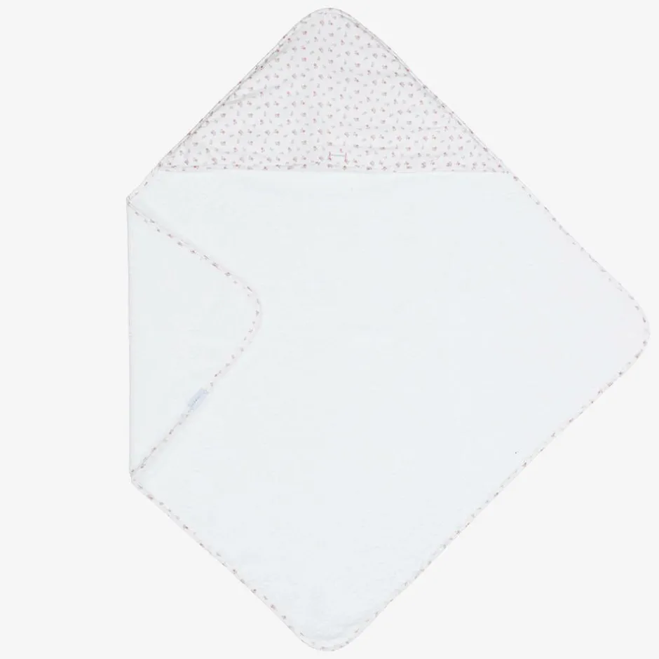 Laranjinha Baby Girls White Cotton Floral Hooded Towel Online