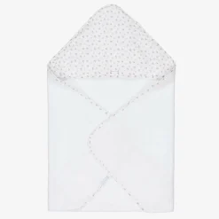 Laranjinha Baby Girls White Cotton Floral Hooded Towel Online