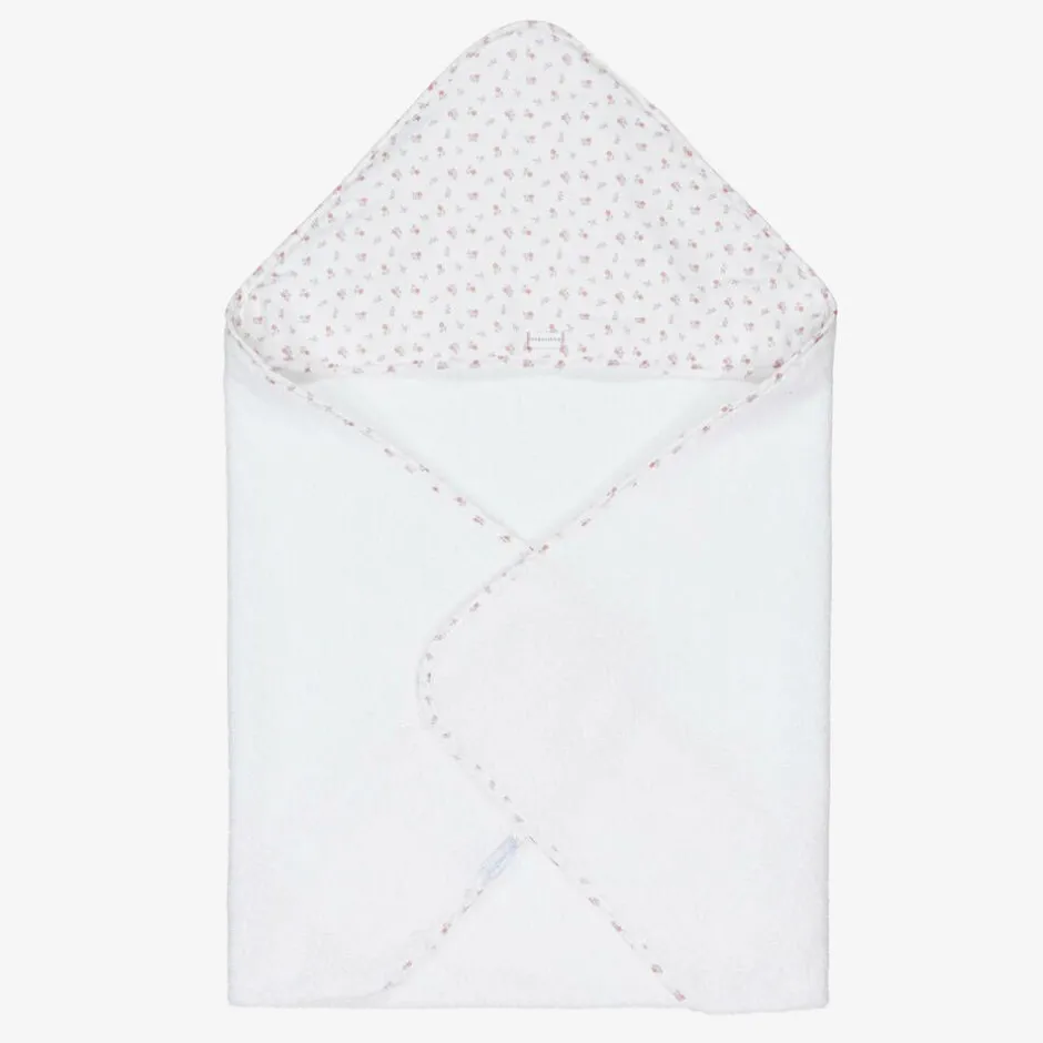 Laranjinha Baby Girls White Cotton Floral Hooded Towel Online