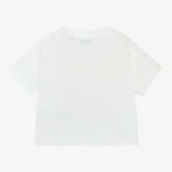 Burberry Baby Girls White Cotton Rose T-Shirt Discount