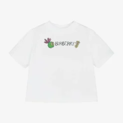 Burberry Baby Girls White Cotton T-Shirt Clearance
