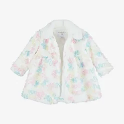 Angels Face Baby Girls White Faux Fur & Tulle Coat SnowdropPastel New