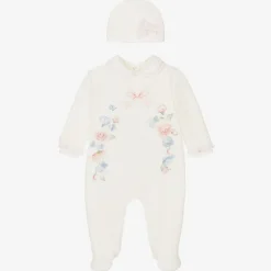 Lapin House Baby Girls White Velour Babysuit Gift Set Clearance