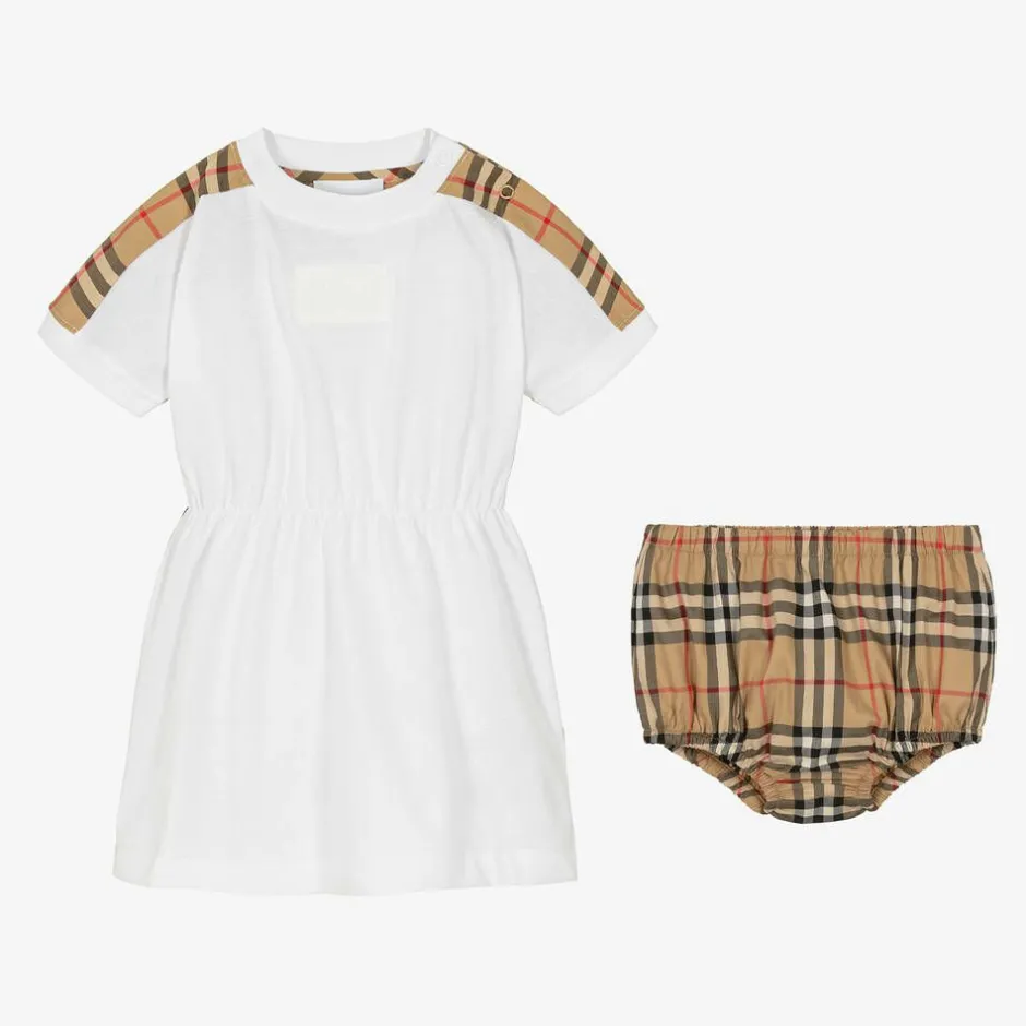Burberry Baby Girls White Vintage Check Dress Hot