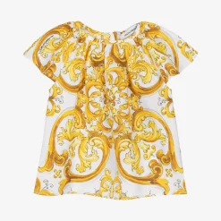 Dolce amp; Gabbana Baby Girls Yellow Majolica Print Cotton Blouse New
