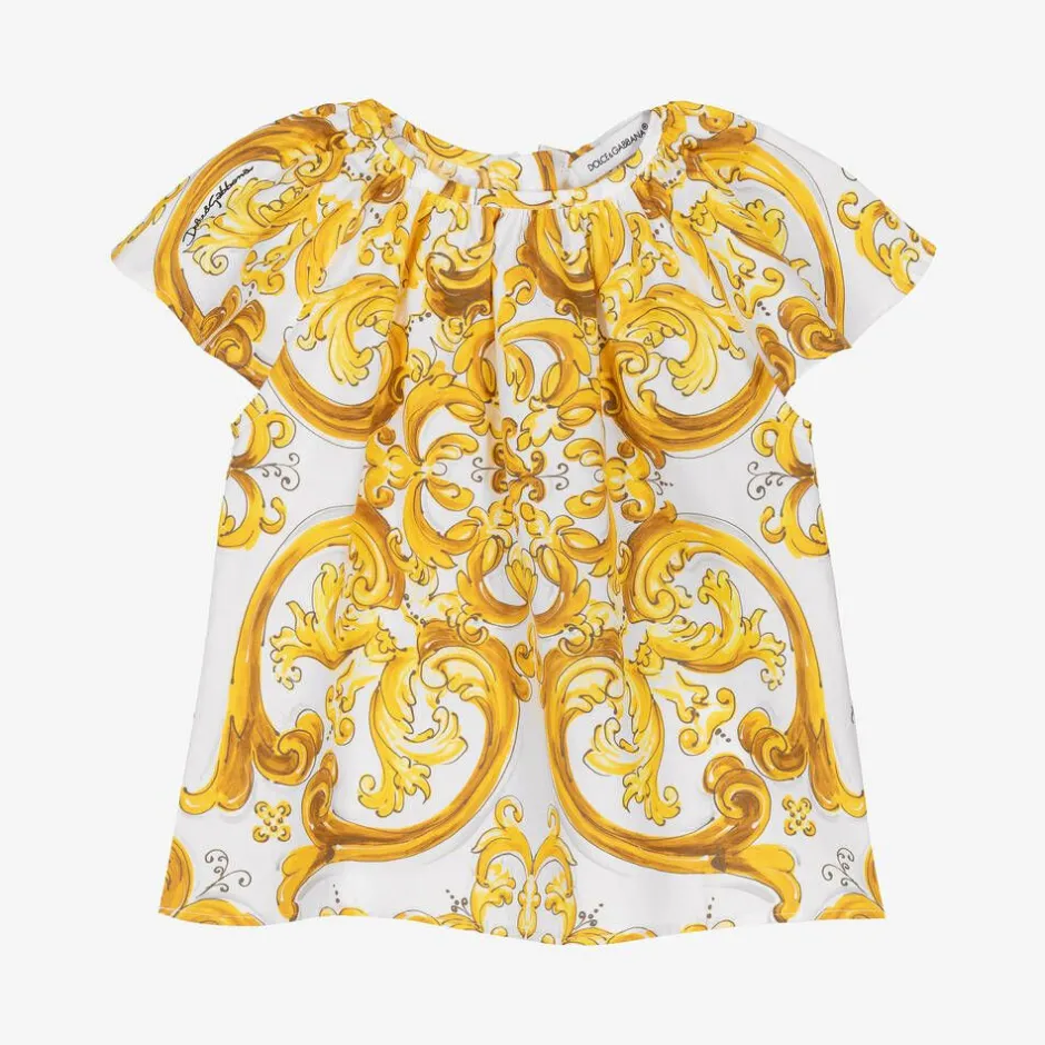 Dolce amp; Gabbana Baby Girls Yellow Majolica Print Cotton Blouse New
