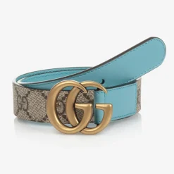 Gucci Beige & Blue GG Logo Belt New