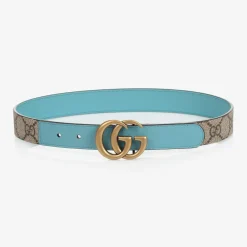 Gucci Beige & Blue GG Logo Belt New