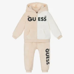 Guess Beige & Ivory Faux Fur Baby Tracksuit Clearance