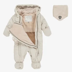 Deux par Deux Beige Bear Snowsuit & Neck Warmer Set Discount