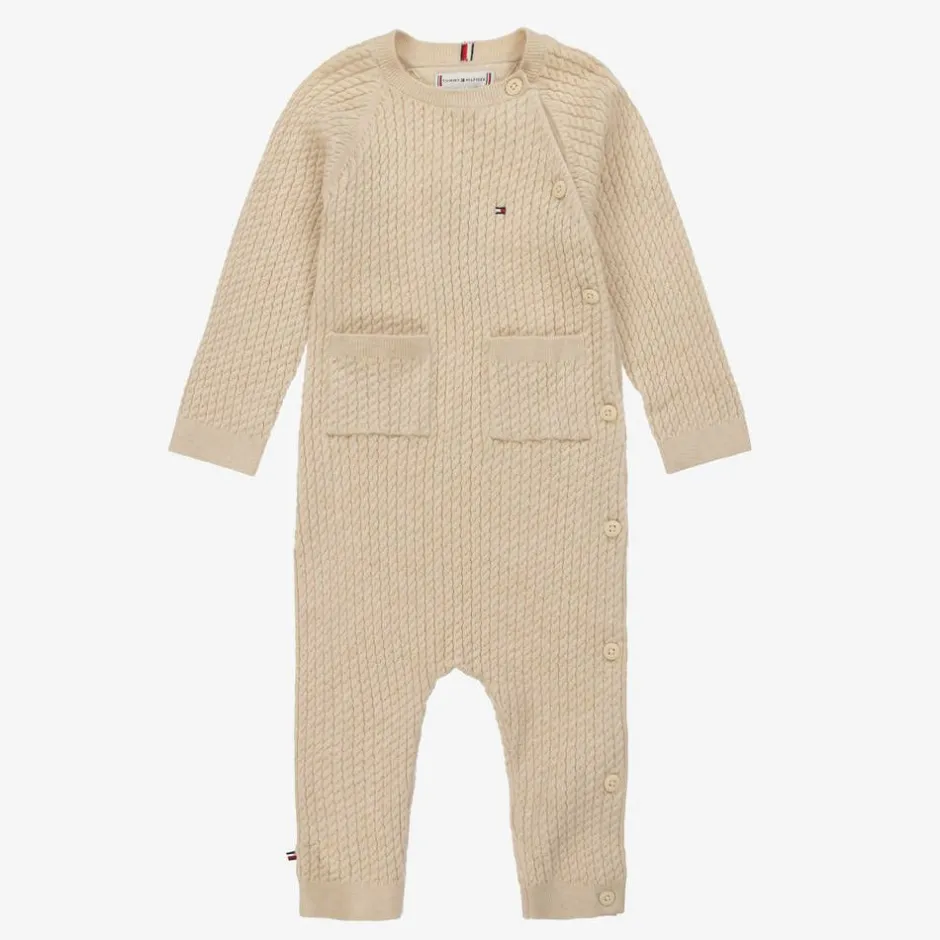 Tommy Hilfiger Beige Cable Knit Viscose Babygrow Outlet
