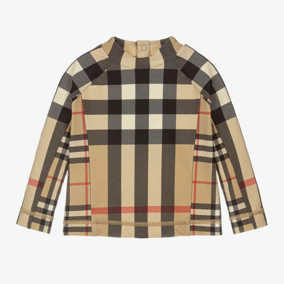 Burberry Beige Check Baby Sun Protective Top Discount