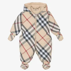 Burberry Beige Check Down Padded Baby Snowsuit PaleStoneIPCheck Online