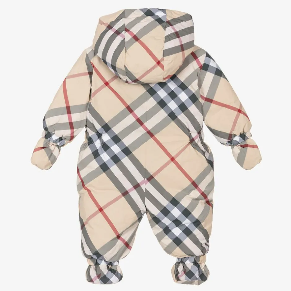 Burberry Beige Check Down Padded Baby Snowsuit PaleStoneIPCheck Online