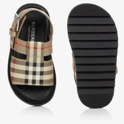 Burberry Beige Check Leather Sandals Discount