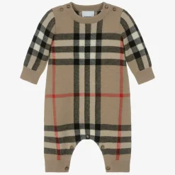 Burberry Beige Check Wool & Cashmere Baby Romper Discount